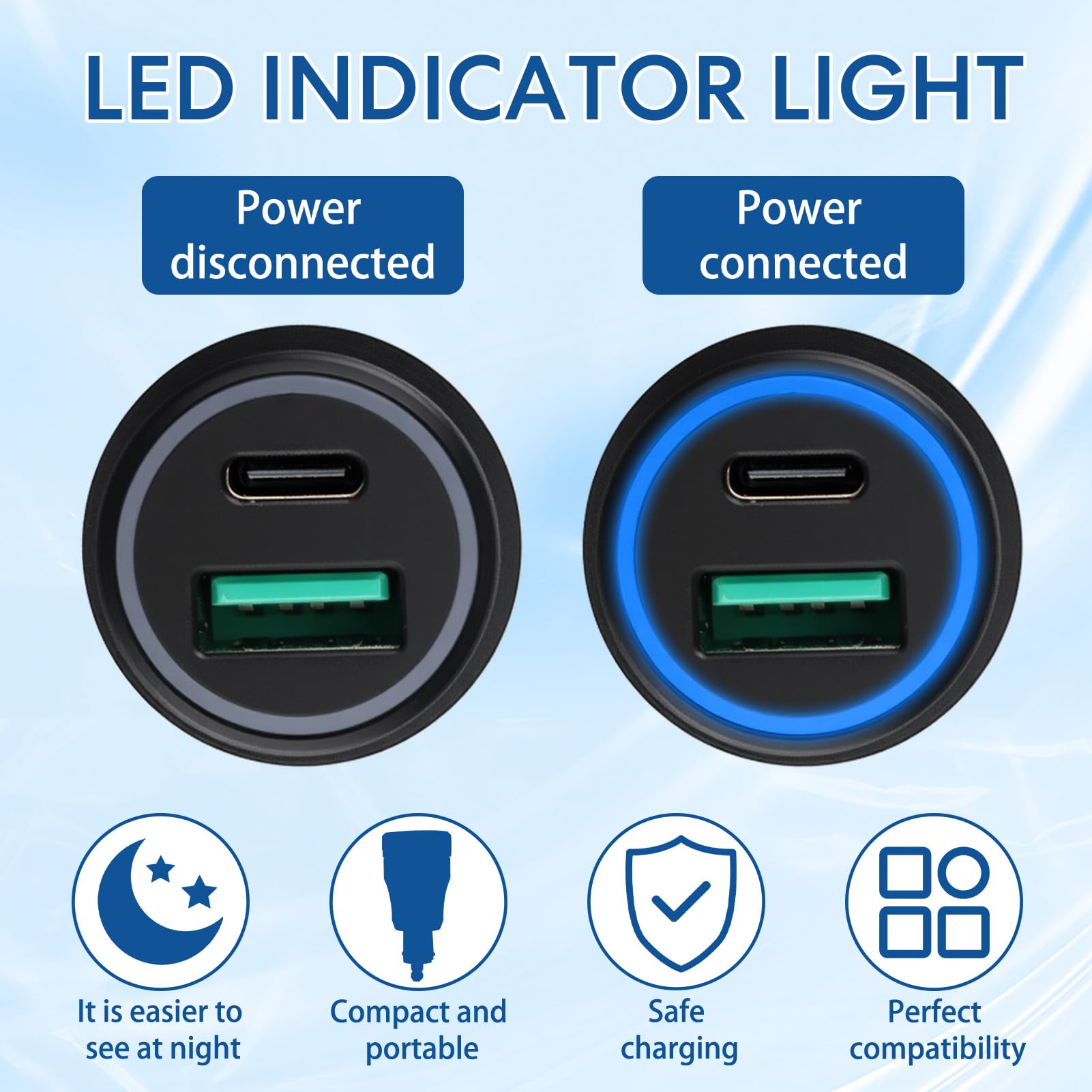30W Cargador Enchufe DIN para Motocicleta Aluminium Admite Carga Rápida Type C & USB A Integra un Indicador LED de Energía a Prueba de Agua para 12V-24V BMW Ducati Triumph