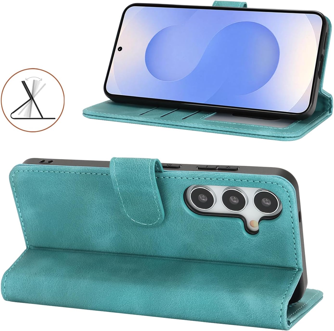 for Samsung Galaxy S25 Case Wallet with Card Holder,Galaxy S25 Wallet Case for Men Women,PU Leather Magnetic Buckle Stand Flip Phone Case Cover-Light Green - Image 3