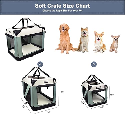 Miniatura 3 de JESPET Jaulas suaves para perros para mascotas, 3 puertas, plegables, con correas y tapete de forro polar para perros, gatos, conejos, uso