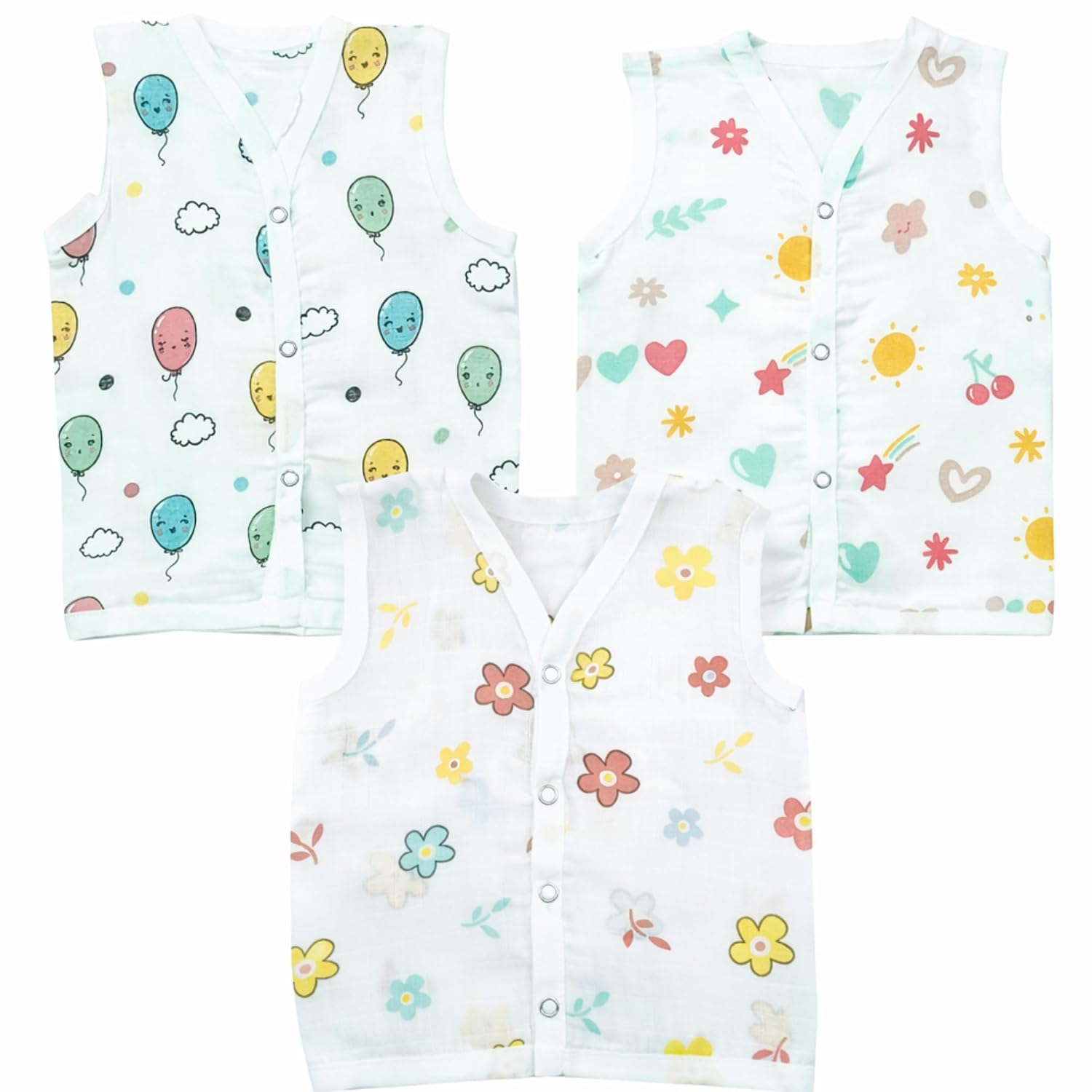 Yobrina Muslin Baby Jabla Button 3 Pack | Bamboo Cotton Soft Breathable Sleeveless Vest for Boys & Girls | Front Open Easy... - Review, Price and Buying Guide