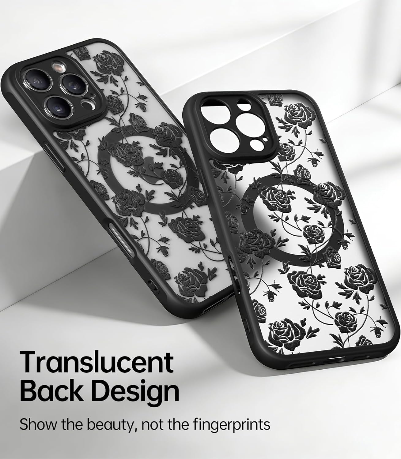 Case for iPhone 16 Pro Max [Compatible with MagSafe] Aesthetic Black Rose Goth Design for Women Girls | Soft TPU Bumper Hard PC Back Translucent Matte Protective Slim Magnetic Phone Cover - Image 5