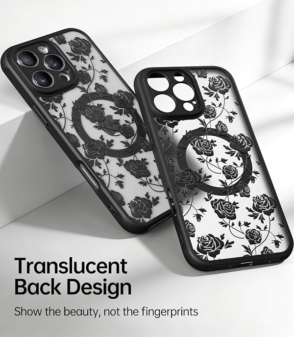 Floricase Case for iPhone 12 Pro Max [Compatible with MagSafe] Aesthetic Black Rose Goth Design for Women Girls | Soft TPU Bumper Hard PC Back Translucent Matte Protective Slim Magnetic Phone Cover by Floricase - Used condition - Image 5