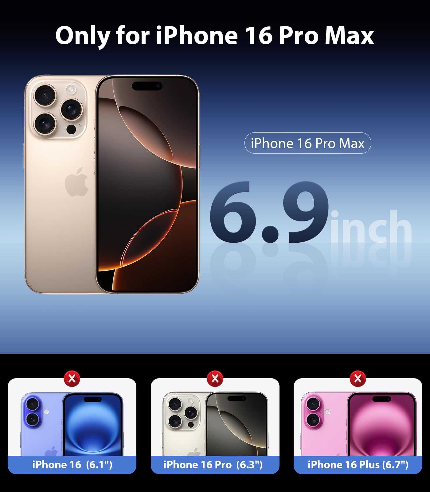 Mkeke 3 Pack Screen Protector for iPhone 16 Pro Max 6.9", [9H+ Tempered Glass] [Military-Grade Drop Protection][Easy Installation Frame] HD Clear, Anti-Scratch, Bubble Free