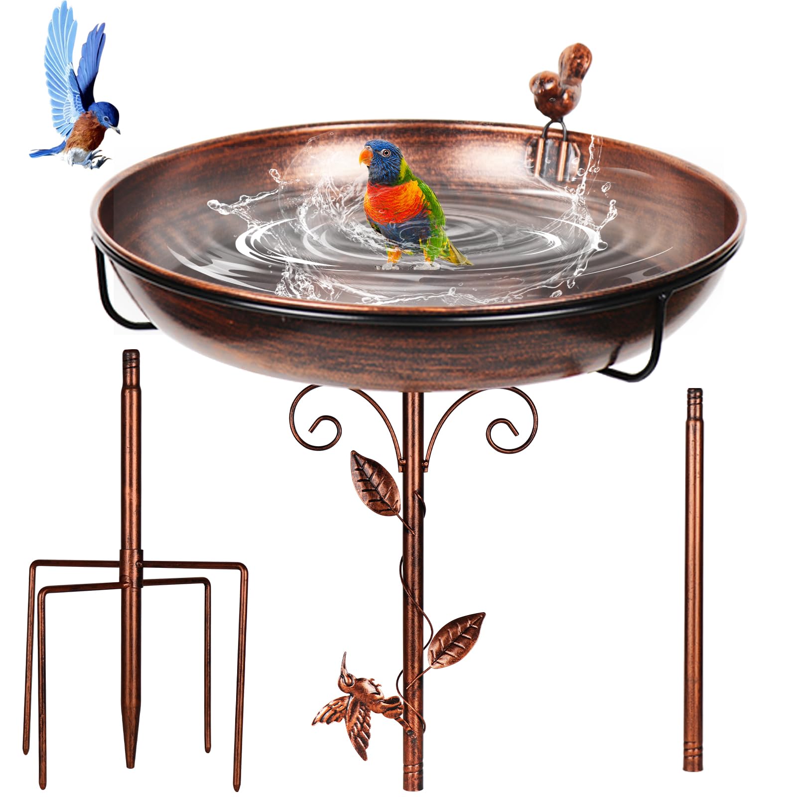 12 Inch Metal Bird Bath for Outside（Bronze）