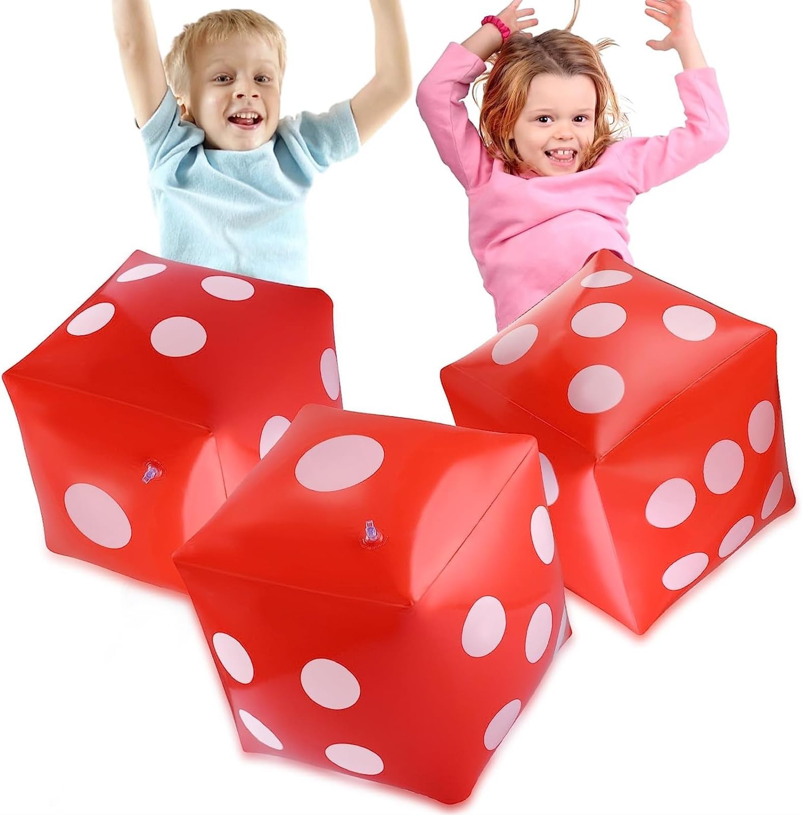 THE WHITE SHOP 3 PCS Inflatable Dice Jumbo Giant Inflatable Jumbo Dice for Game Pool Toy Party Favour 11.8" Large Inflatable Dice for Indoor Outdoor Broad Game Pool Party Favor (Red)