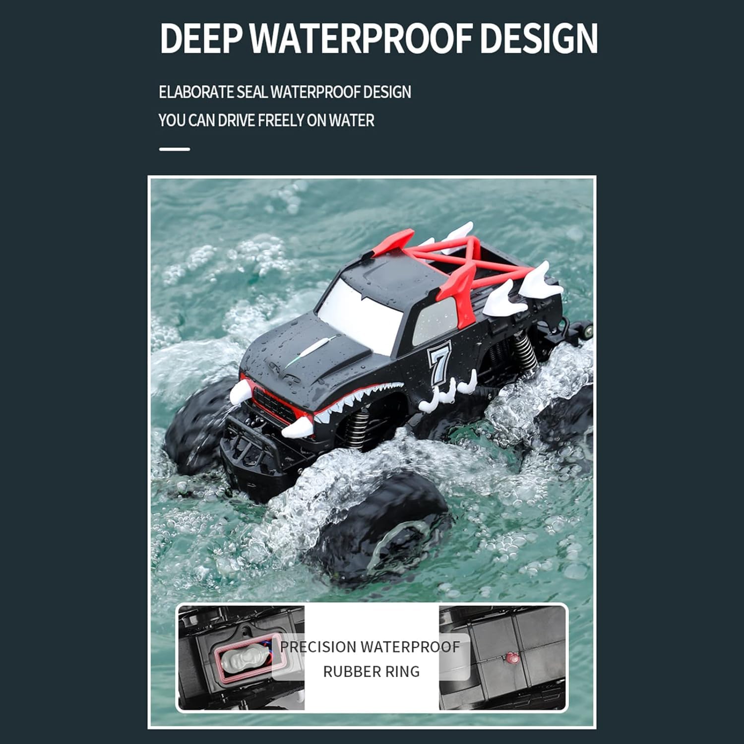 Goolsky D837 Anfibio Coche Teledirigido, Acrobacias Coche 1/16 2.4GHz 4WD 2 en 1 Barco Teledirigido Rotación de 360 Impermeable Todoterreno RC Truck Coches Teledirigidos Para Niños Adulto Regalos Rojo
