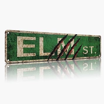Elm Street Metal Sign 4x15 inch | Rust-Free Aluminum Horror Theme Decor | Weatherproof Indoor/Outdoor Wall Art for Game Room, Bar Signs, Man Cave & Teen Bedroom | Scary Movie Fan Gift