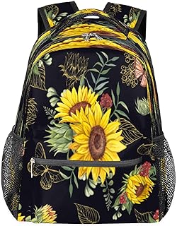 Mochilas de viagem para laptop para mulheres homens girassol flor borboleta resistente à água mochilas escolares leves para adolescentes meninas/meninos, mochila casual para viajar, acampar, caminhar, Multi, Medium, Mochilas Daypack