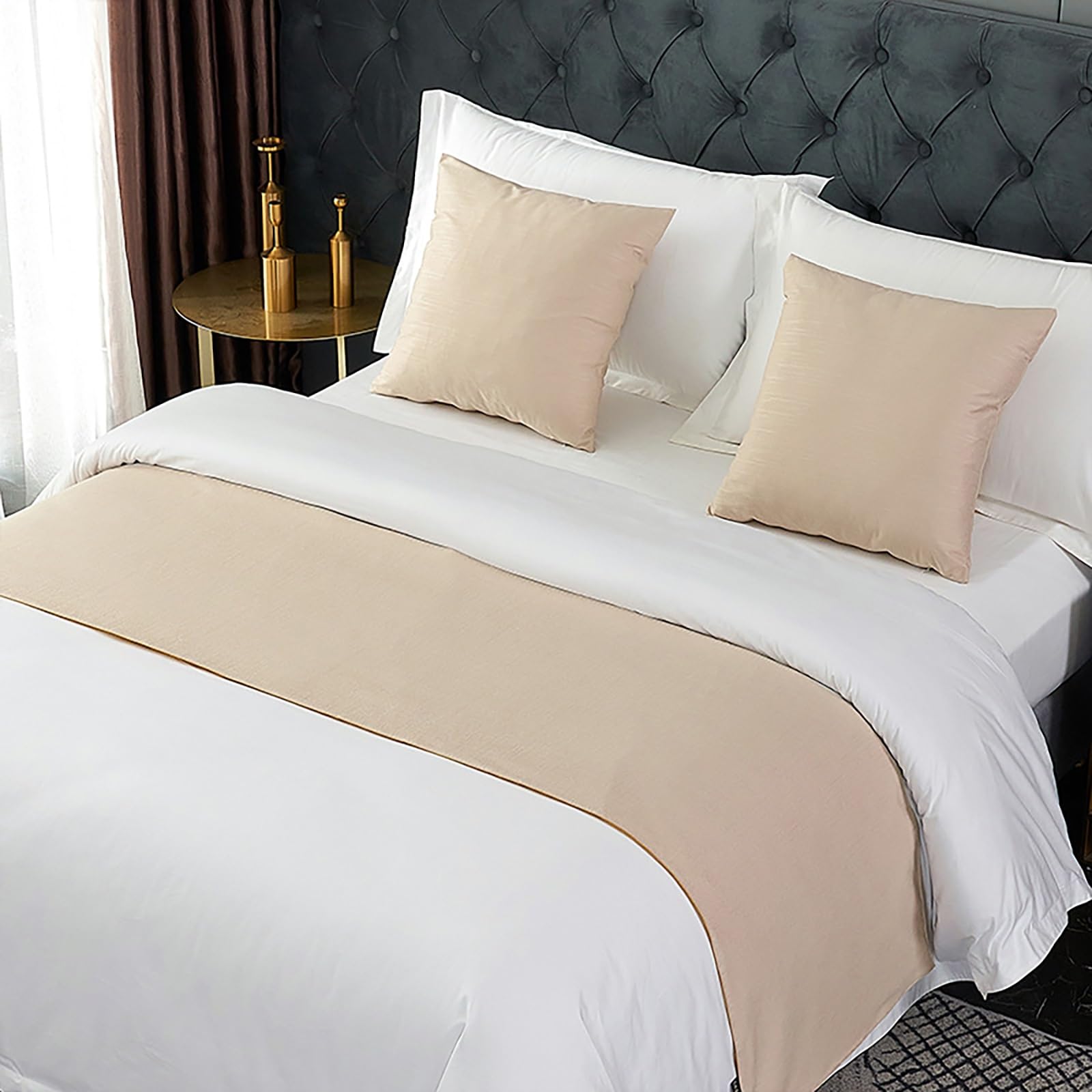 LRUPVEG Bed Runner 50x210 Cm For King Size Bed, Bed Throws For Foot Of Bed, Khaki Bed Runner Bedding End Scarves Decorations, For Twin Queen King(A-Khaki,50 * 210cm for 150cm Bed)