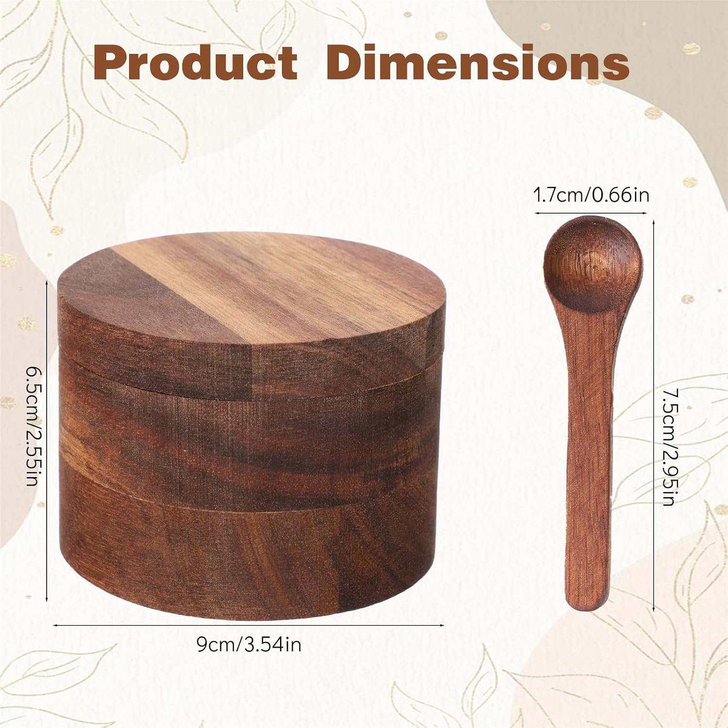 Acacia Wood Salt Cellar with Spoon Salt Container with Swivel Lid Salts Jar