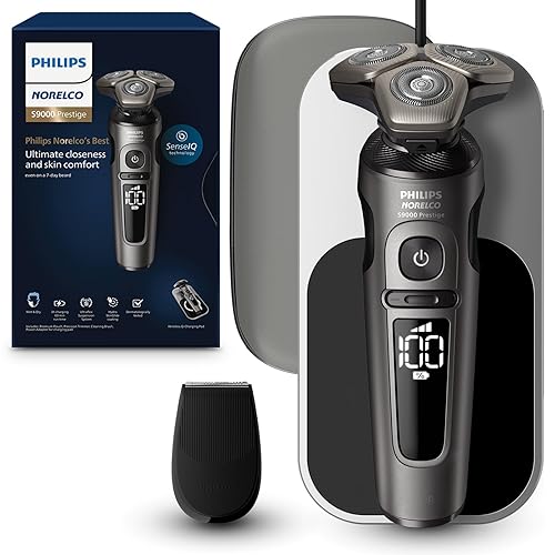 Philips Norelco S9000 Prestige SP987286 - Afeitadora eléctrica con cargador Qi, recortadora de precisión y funda premium, SP987286