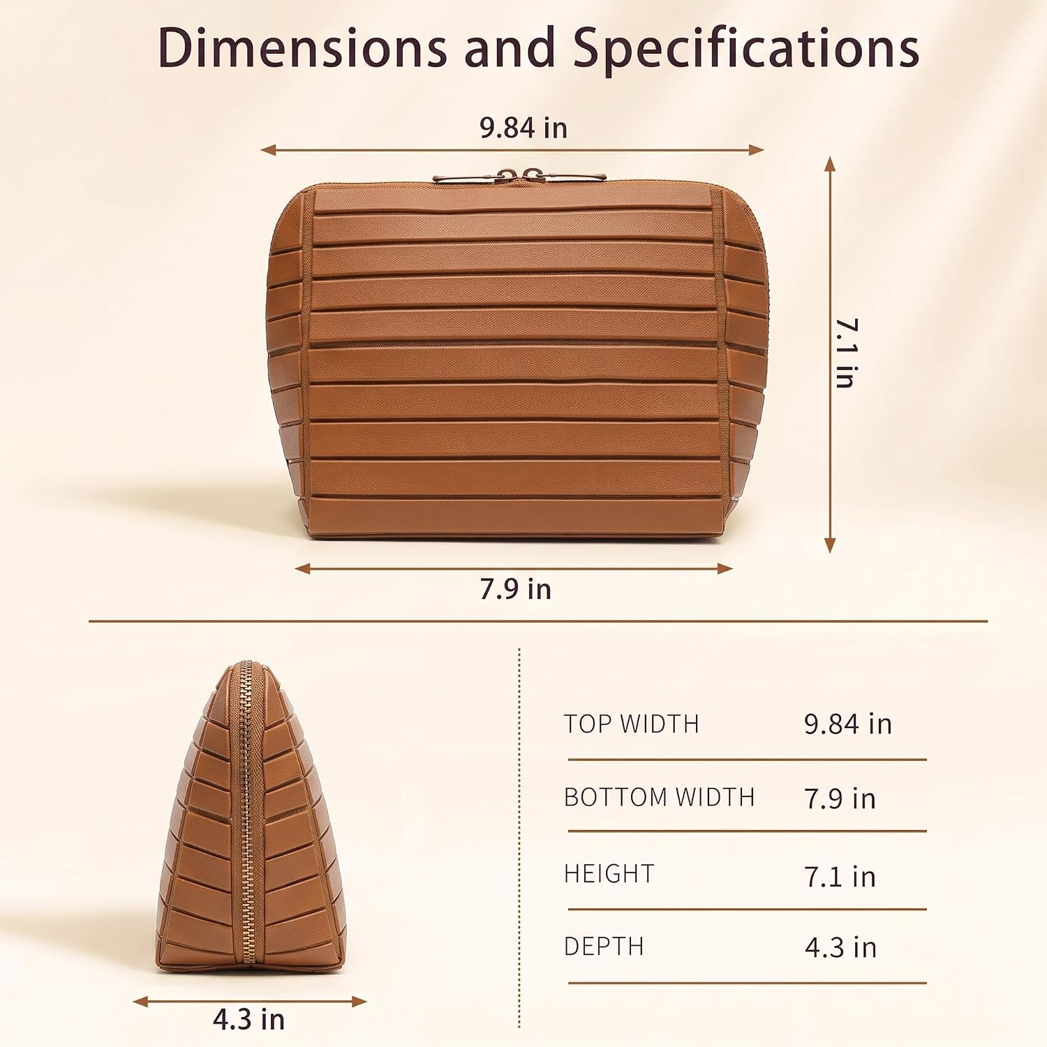 Travel Makeup Bag for Women, Large Cosmetic Toiletry Bag, Brown image 2