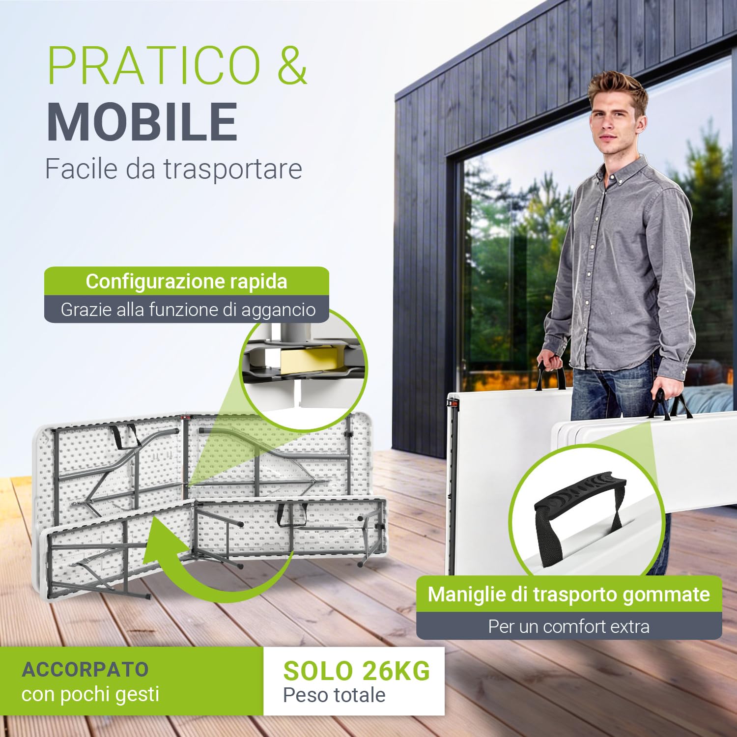 Juskys Set Tavolo e Panche da Birreria Bayreuth 3 pezzi & pieghevole - 180 x 70 x 74 cm - 2 panche & tavolo da birra - Set arredo da giardino, set per tendone da festa, set da campeggio