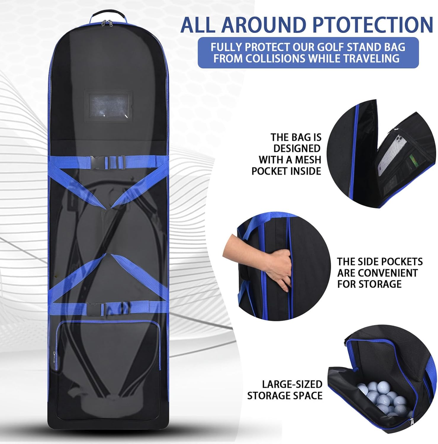 Golf Club Travel Bag – 600D Nylon 130x37x25cm | Heavy Duty Waterproof Club Golf Travel Bags with Wheels | for Airlines, Airplane, Car, Outdoor Range, Practice and Competition