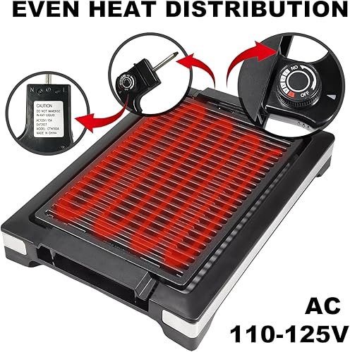 Miniatura 6 de Parrilla eléctrica portátil sin humo, 5 niveles de temperatura ajustable y asas de tacto frío, parrilla de barbacoa de 1600 W, tamaño medio,