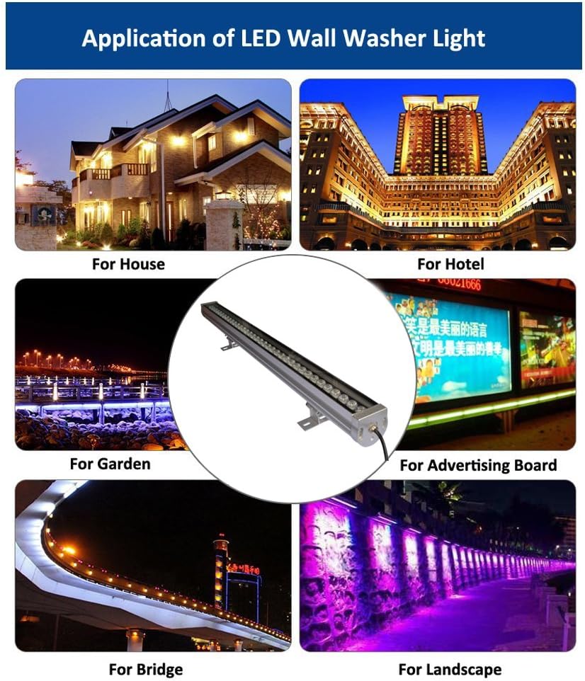 36W LED Wall Washer Light IP65 Waterproof Landscape Lighting AC85-265V Input Building Floodlights 1 Meter Length Linear Lamp - Pack of 4 (White)