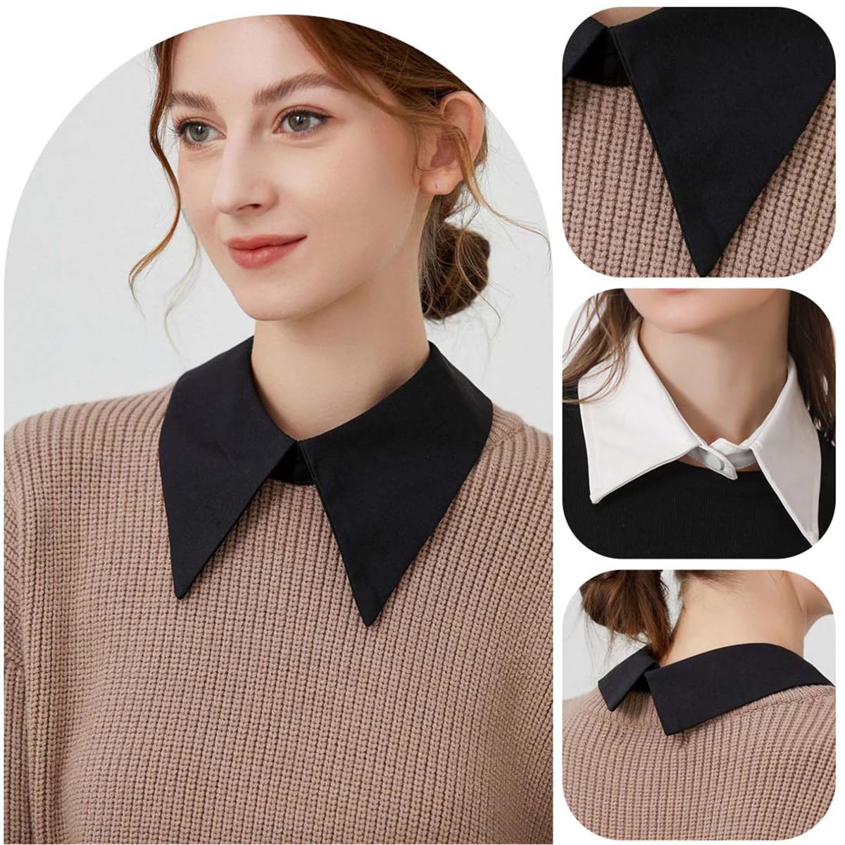 LEEQ Cuello Falso Desmontable para Femenino - 2PCS Falso Cuello cordón de la cuellos postizos, Falsa Punta de Solapa, Accesorios de Ropa, Media Camisa de Cuello Falsas(Blanco/Negro)