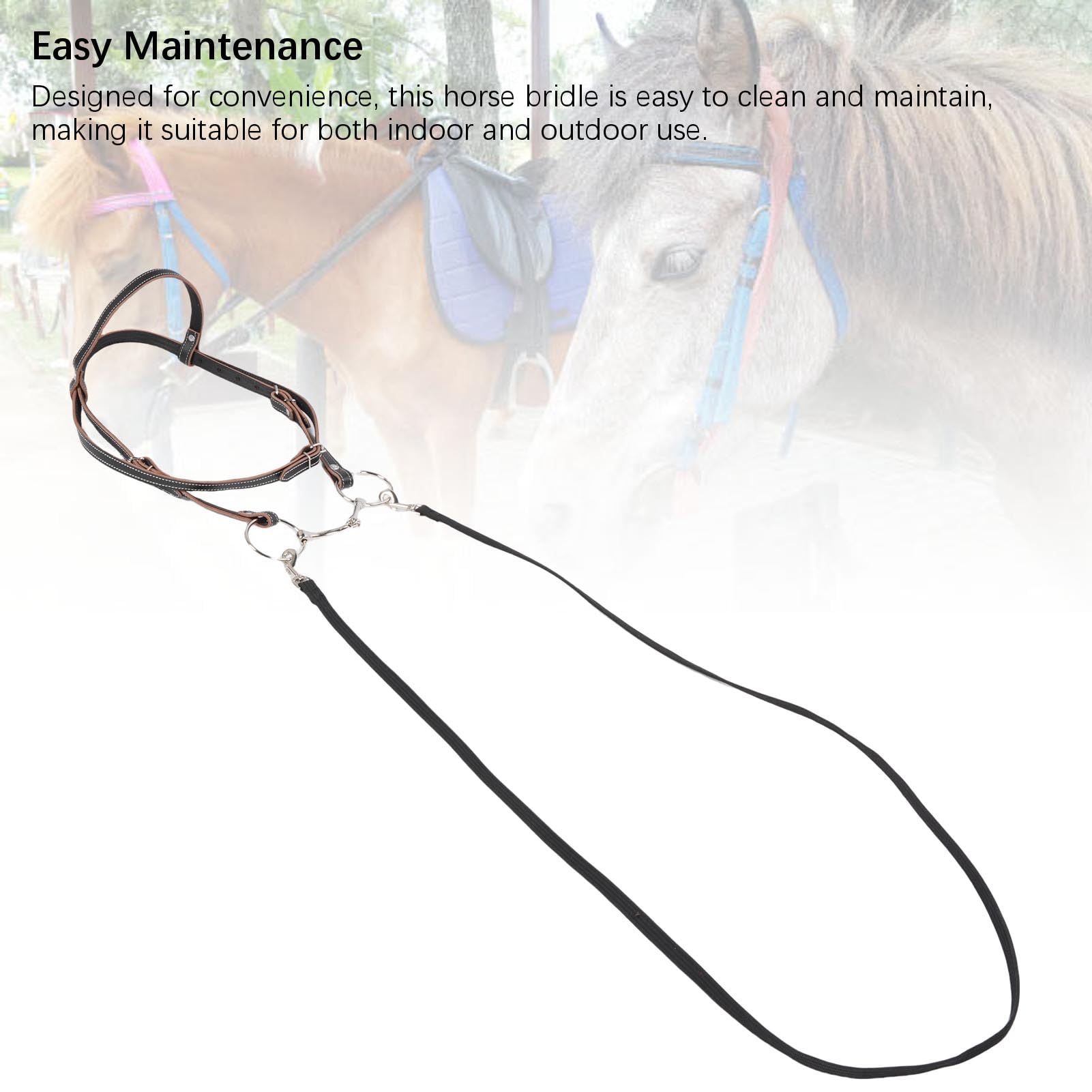 KUIDAMOS Brida de Caballo de Piel de Vaca Ajustable, Cabecero Cómodo y Resistente para Montar Al Aire en Interiores (S)