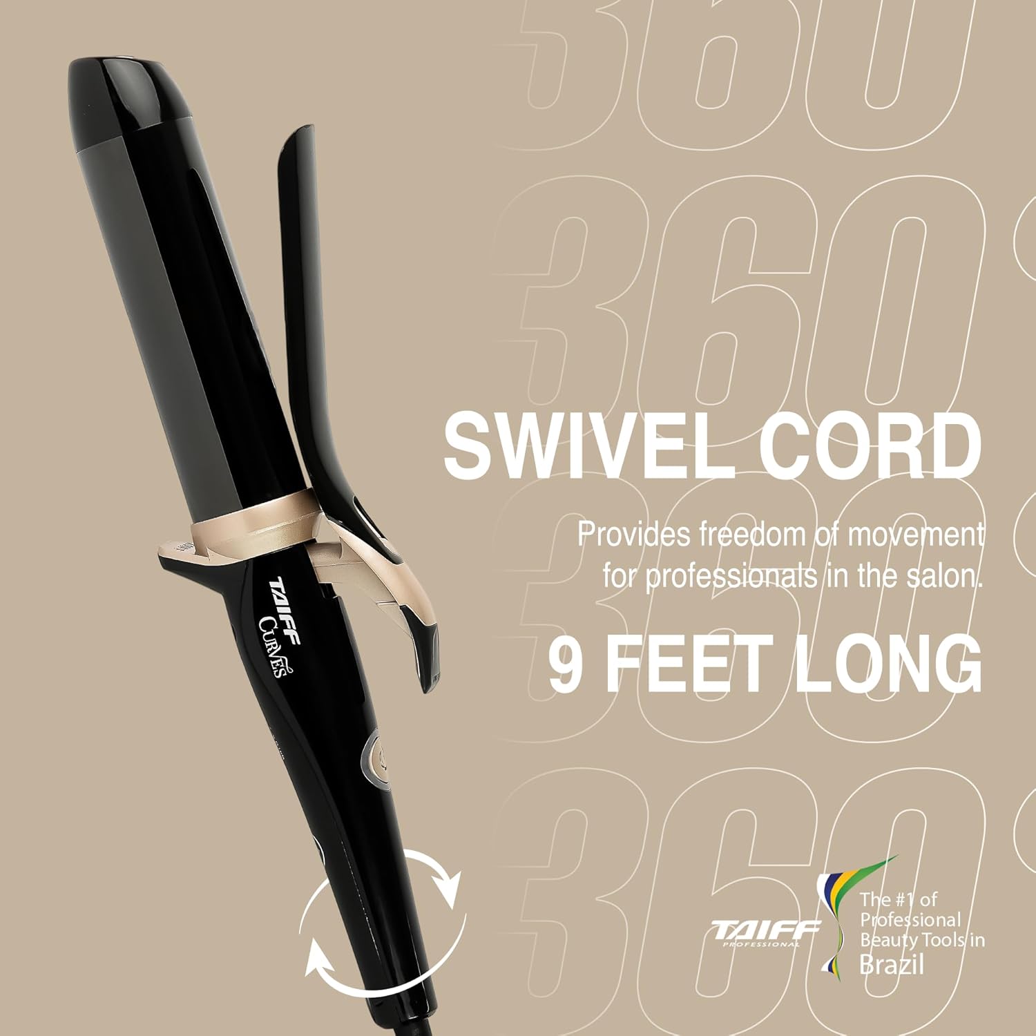 TAIFF Curves Professional Black Titanium Curling Iron – High-Performance Hair Curler & Rizadora para Cabello with Dual Voltage | Fixed Temperature 410°F | 1 1/2”