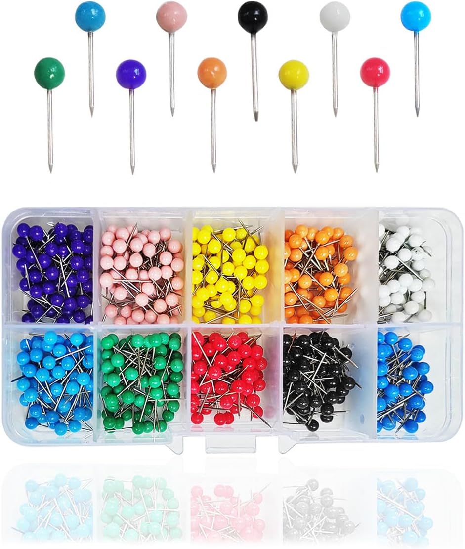 600 PCS Colored Push Pins Map Tacks, Map Push Pins, Short Map Pins, Colorful Round Push Pin, Colored Head Map Tacks, Map Tacks Marking Pins, Map Tacks Push Pins, Round Head Push Pin (10 Colors)