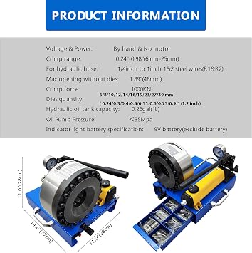 Hose Crimper Machine Hydraulic Hose Tube Crimping Machine 1/4-1'' Handheld Hydraulic Hose Crimping Tool Portable Horse Press Crimper Mini Hose Press Machine with 10 Sets of Dies