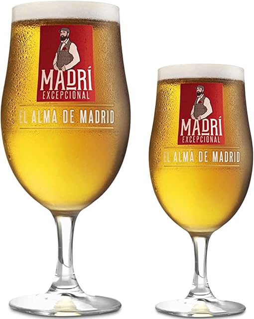 Molson Coors 2X Madri Exceptional Beer Glasses Combo Pack | Half Pint and Nucleated Chalice Official Merchandise Perfect for Your Home Bar 1x Glass &