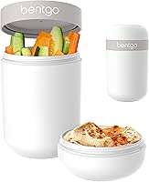 Bentgo Snack Cup - Reusable Snack Container with Leak-Proof Design, Toppings Compartment, and Dual-Sealing Lid, Portable & Lightweight for Work, Travel, Gym - Dishwasher Safe (White)