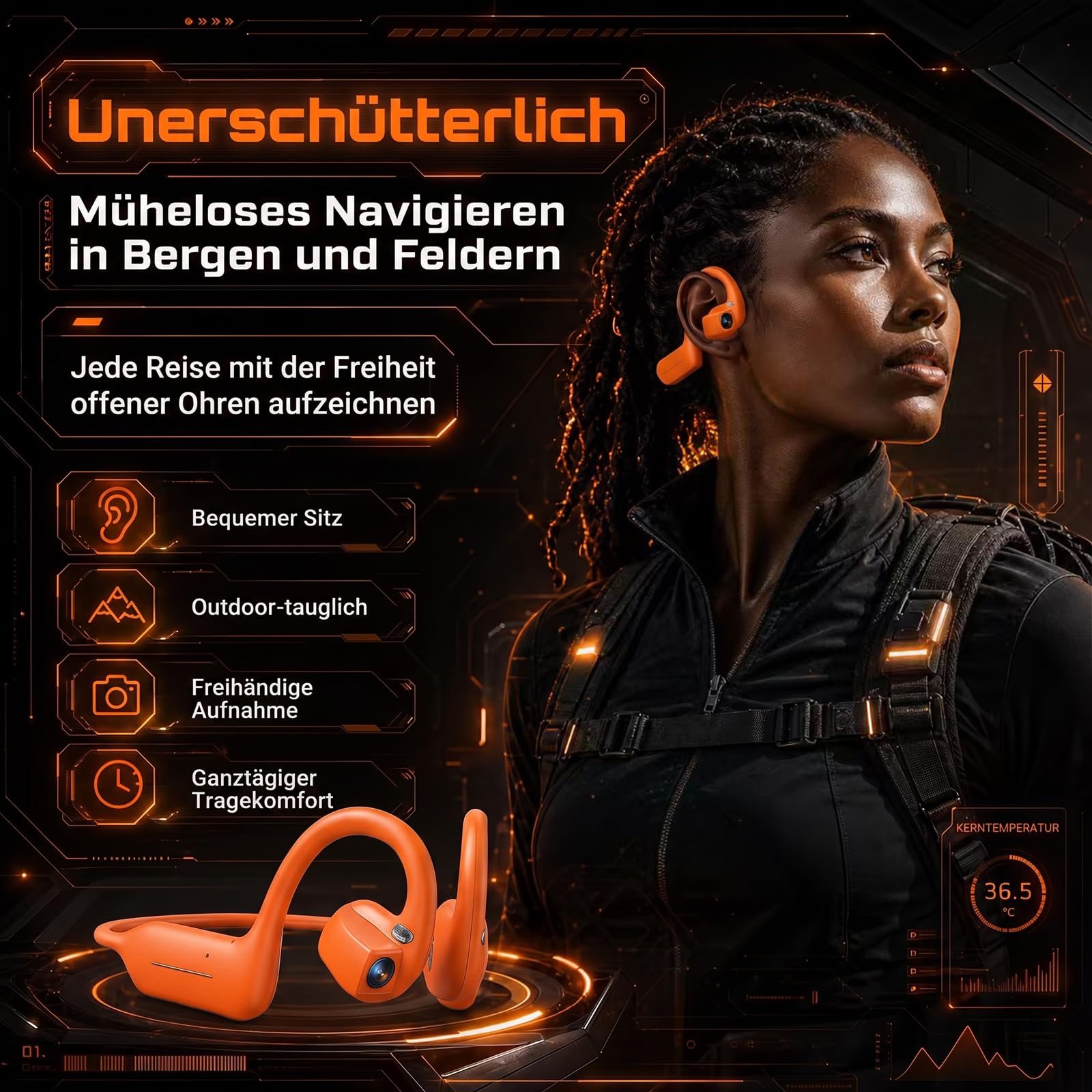 iPalamila Knochenschall-Kopfhörer mit Kamera – 8MP EIS-stabilisierte Kamera, KI-Übersetzungsfunktion, IP65 wasserdicht, Bluetooth Open-Ear Sportkopfhörer für Laufen