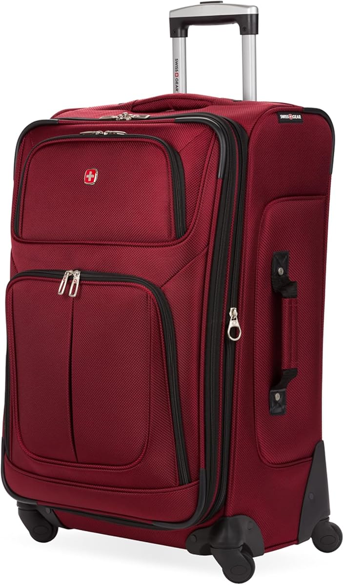 SWISSGEAR Sion Softside Expandable Spinner Luggage Durable Lightweight Travel Suitcase, Burgundy, Checked-Medium