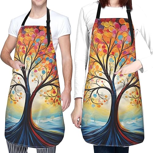 Miniatura 5 de Delantal de pintura de artista con 2 bolsillos, delantales artísticos, regalos para mujeres y hombres, batas de cocina de mariposa, Árbol con puntos