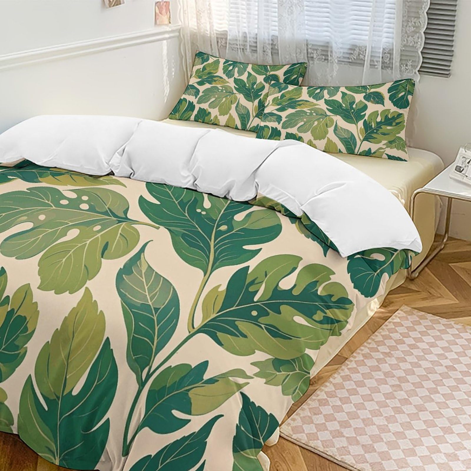 Parure de lit 3 pièces en microfibre verte 228x228 cm avec ses 2 taies d'oreiller unies