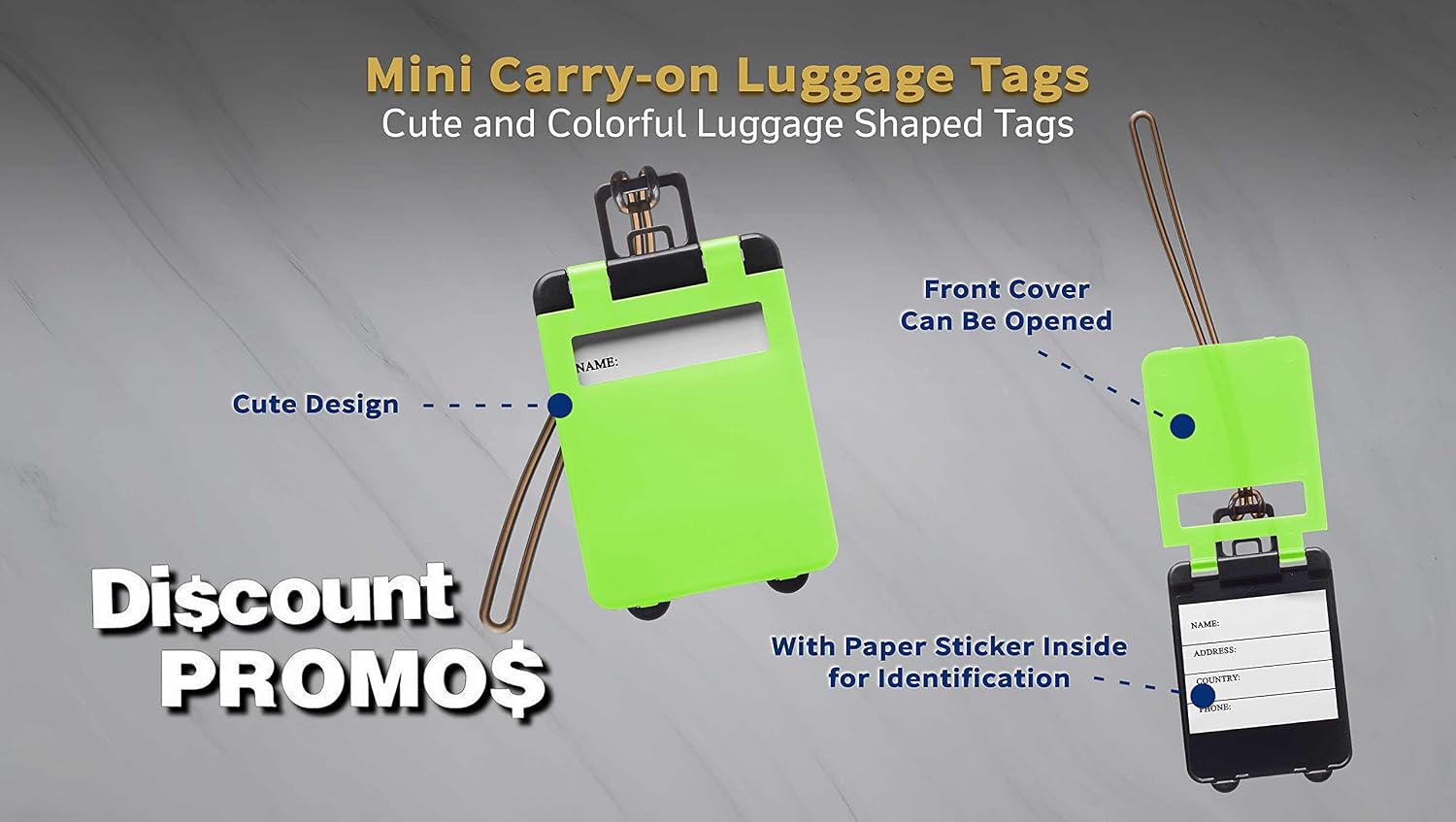 DISCOUNT PROMOS 10 Mini Carry-on Luggage Tags Pack - Flip Open Cover, ID Sticker - Lime Green