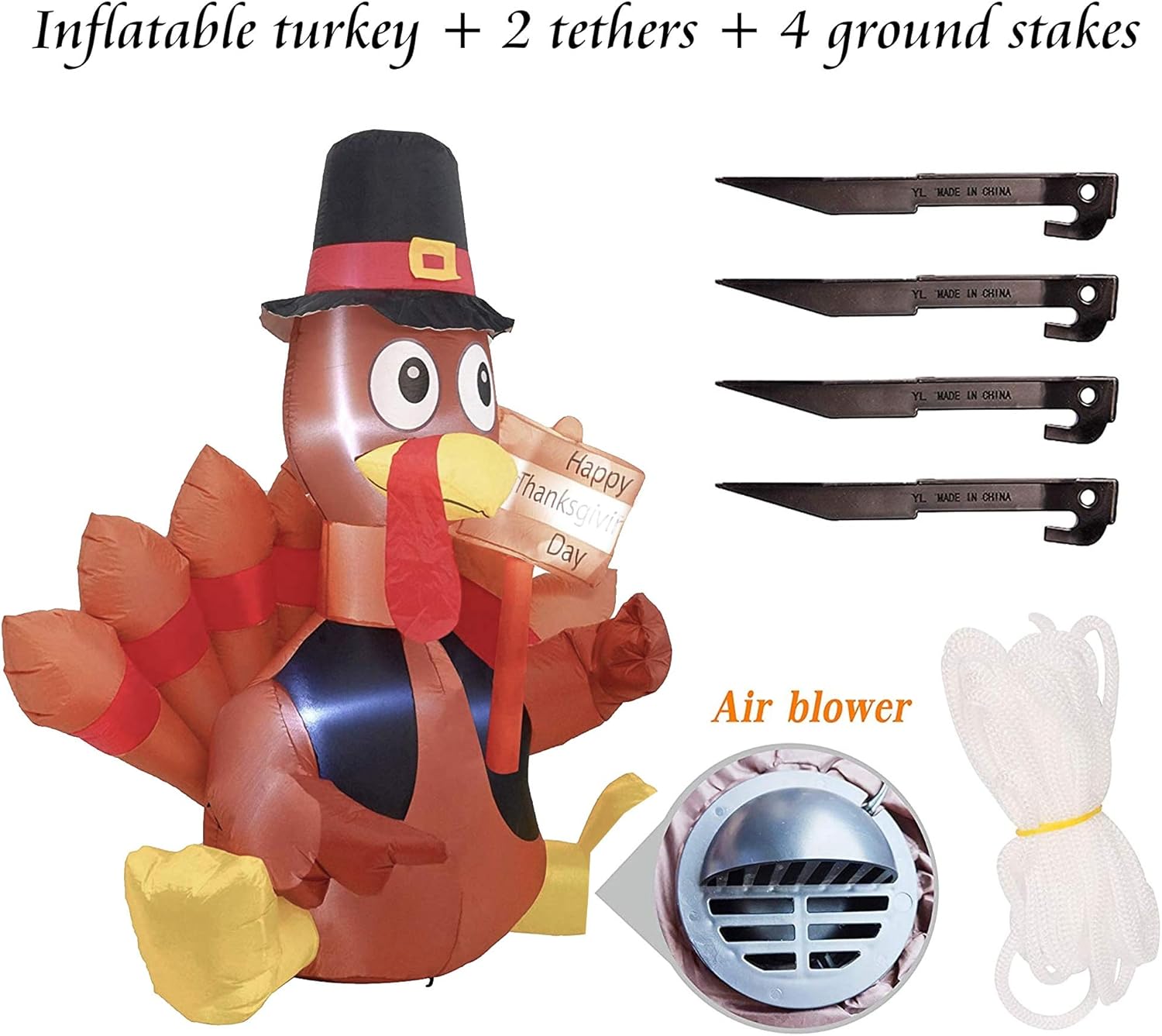 FUNPENY Thanksgiving Decoration Inflatable Turkey, 6FT Lighted Blow up Turkey Happy Thanksgiving Day, Thanksgiving Inflatables with LED Lights Yard Lawn Decor Display Autumn Outdoor Decoration