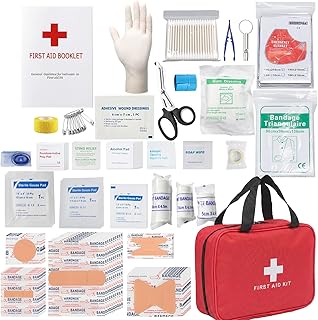 Premium First Aid Kit, 490 Piece, Upgraded All-Purpose Emergency Survival Kit, Waterproof First Aid Kit for Home, Camping, Cars, Hiking, Travel, Businesses & Outdoor Emergencies (Red)