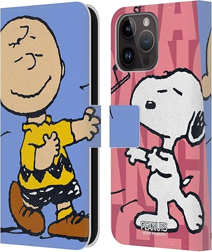 Head Case Designs Officially Licensed Peanuts Snoopy & Charlie Halfs and Laughs Leather Book Wallet Case Cover Compatible with Apple iPhone 15 Pro