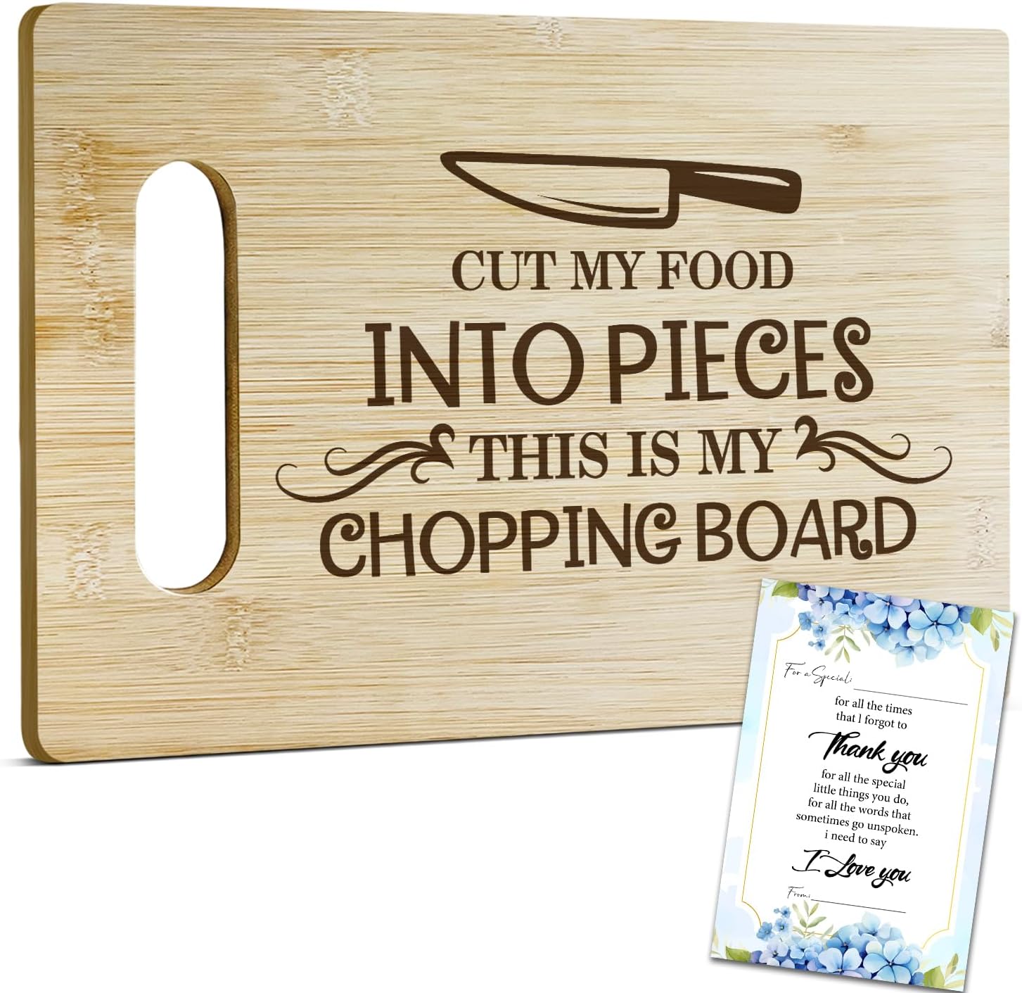 Cut My Food into Pieces Bamboo Cutting Board for Kitchen, Funny Charcuterie Boards, Christmas Thanksgiving Housewarming Gifts for Friends Couple Women, Farmhouse Home Kitchen Decor -005
