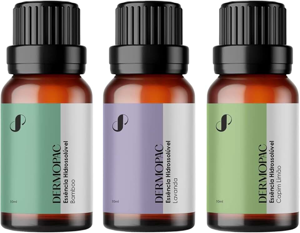 Kit Essencia Hidrossolúvel, Capim Limão, Lavanda e Bamboo 10ml Cada - Ideal Para Difusor e Aromatizador Elétrico - Dermopac