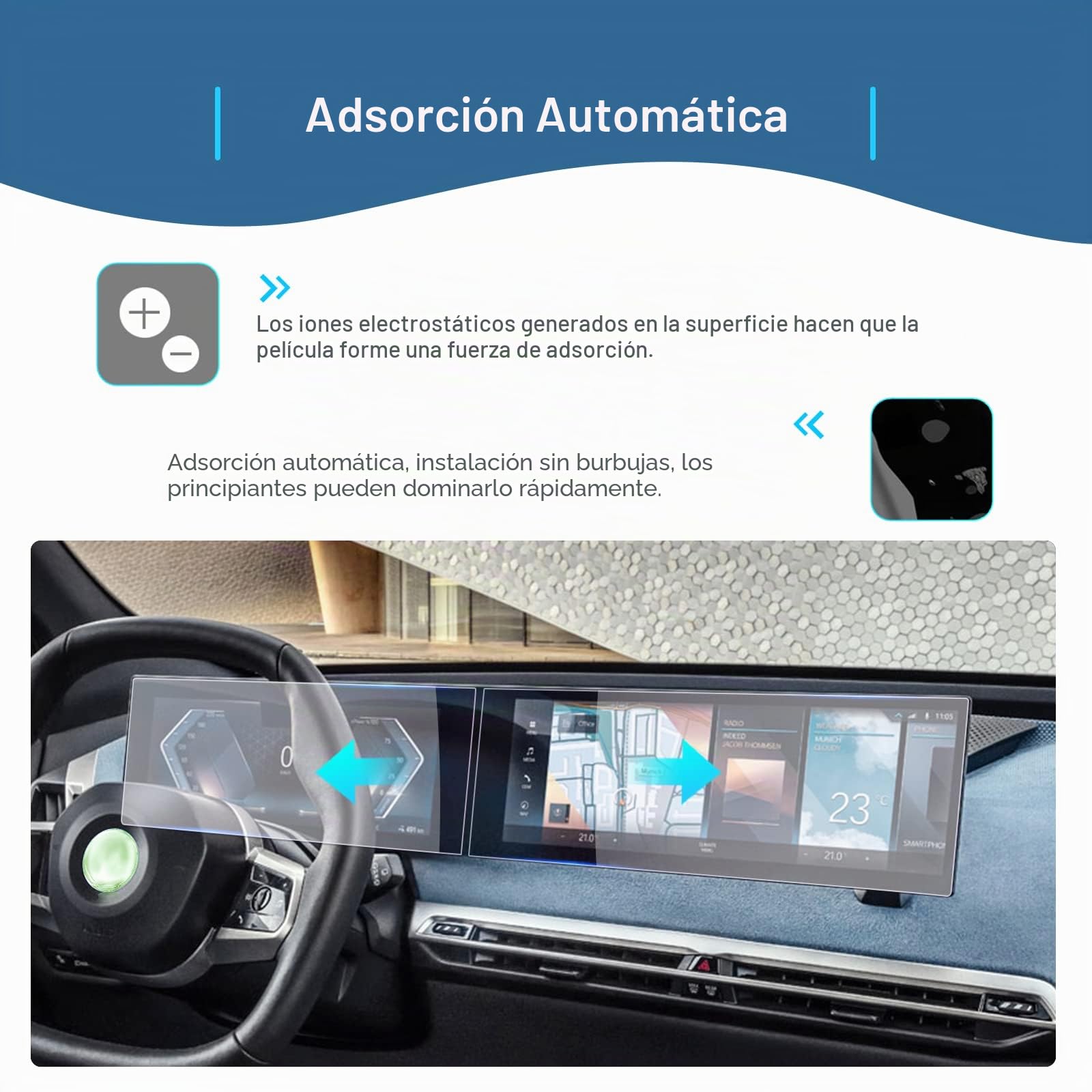 GAFAT [4 Piezas] Compatible con BMW i3 i4 i5 i7 iX X5 X6 X7 XM iDrive 8 2022 2023 2024 Protector de Pantalla, Nano Pantalla para 12,3" Navigation + 14,9" Cockpit, Antigolpes, 6H Antiarañazos