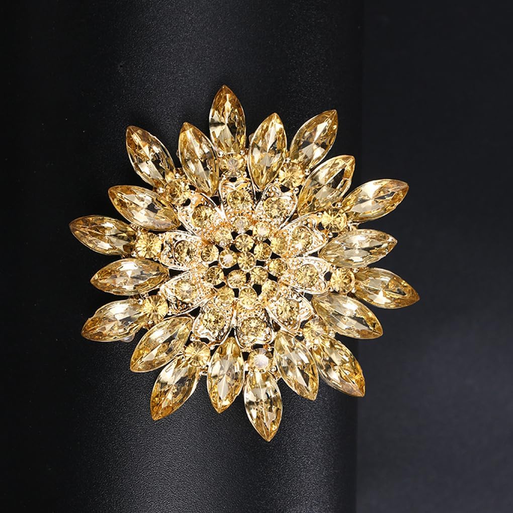 Rhinestone Large Flower Brooches Pins for Women Fashion Sparkly Crystal Sunflower Statement Brooch Unique Wedding Party Suit Dress Jewelry Accessories - Image 4