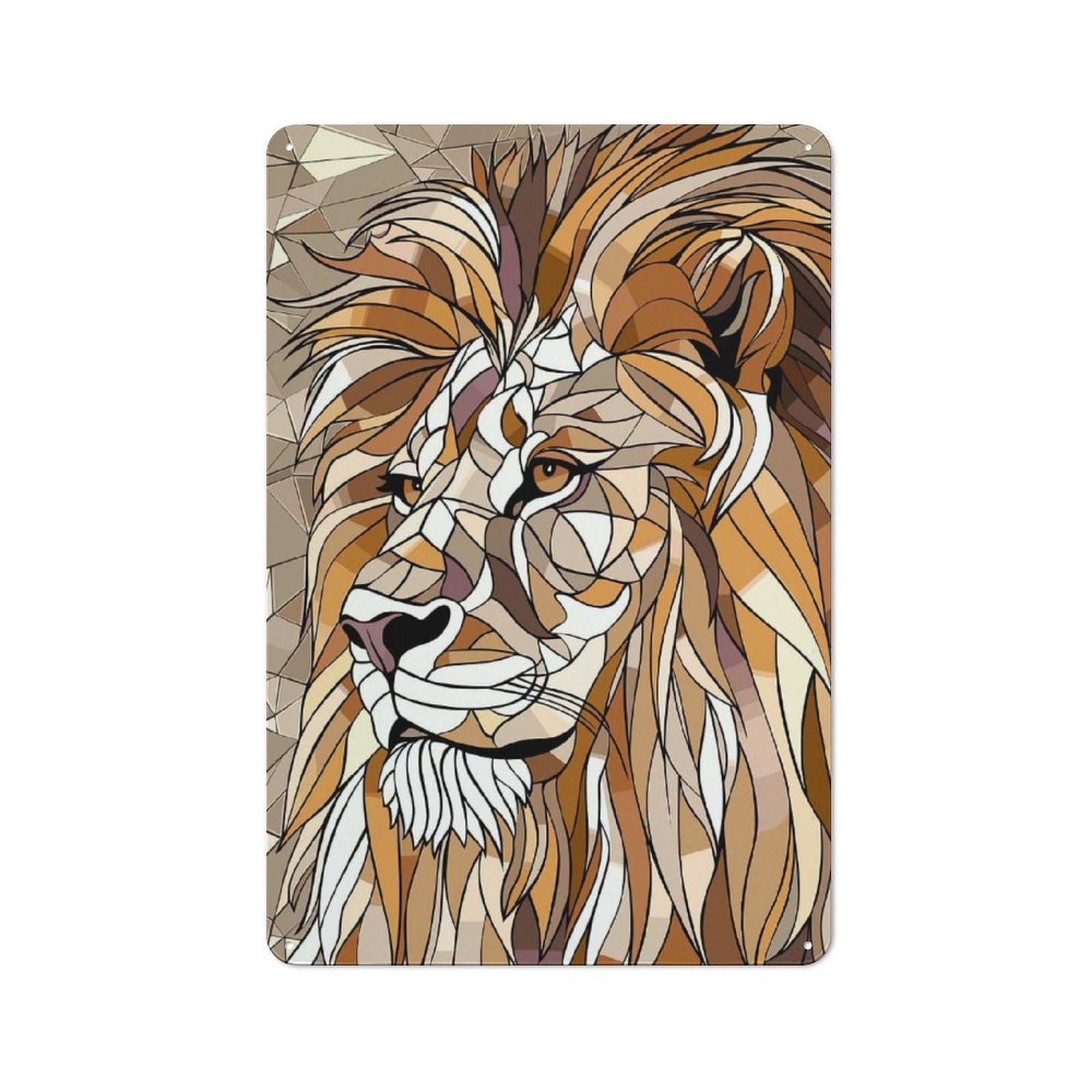 Farmhouse Metal Sign with Geometric Lion Portrait Design 30x20cm, Rustic Country Wall Plaque for Cottage, Kitchen, Hallway Or Breakfast Nook