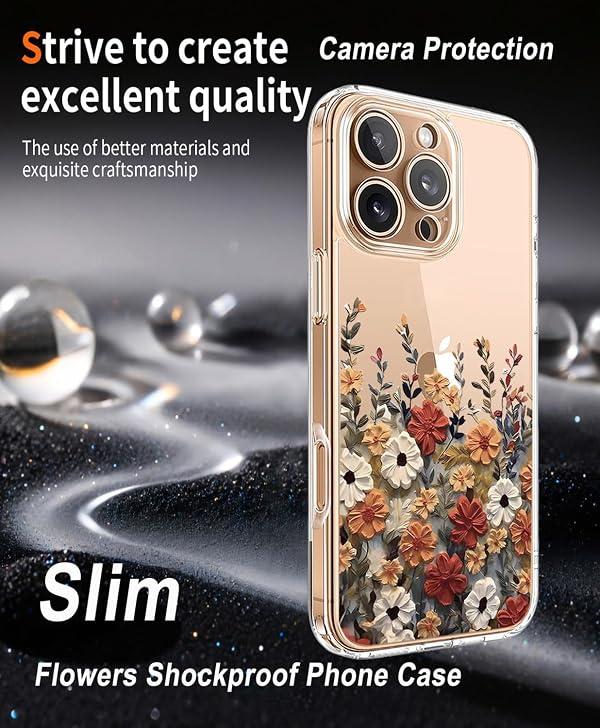 TXXO for iPhone 16 Pro Max Case Clear Cute Flowers Floral for iphone 16 pro max cases with Screen Protector [Camera Protection]Slim Shockproof Phone Case for 16 ProMax case girly Women Flower Design-1 by TXXO - Used condition - Image 3