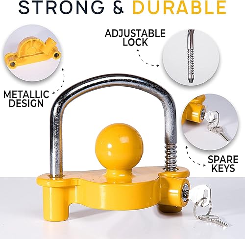 Miniatura 3 de VaygWay Cerradura de acoplador de remolque, 2 unidades, de alta calidad, universal, antirrobo, ajustable, de seguridad, de acero resistente, para
