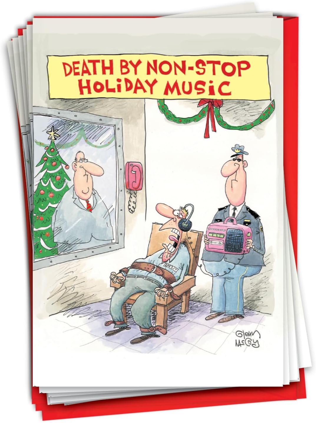 NobleWorks 12 Funny Christmas Cards w/5 x 7 Inch Envelopes (1 Design, 12 Each), For Men, Non-Stop Music C8740XSG-B12x1