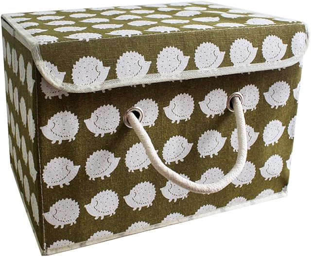 Storage Boxes Storage Container, Large Capacity Foldable Storage Basket with Handle Cube, Cotton Fabric Storage Compartment with Lids, Washing Laundry Organizer for Clothes 38*25*25cm, Hedgehog
