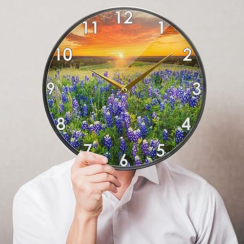 Miniatura 5 de Reloj de pared redondo silencioso y hermoso reloj de pared de jardín de Texas, sin tictac, moderno, digital, para oficina, sala de estar, cocina,