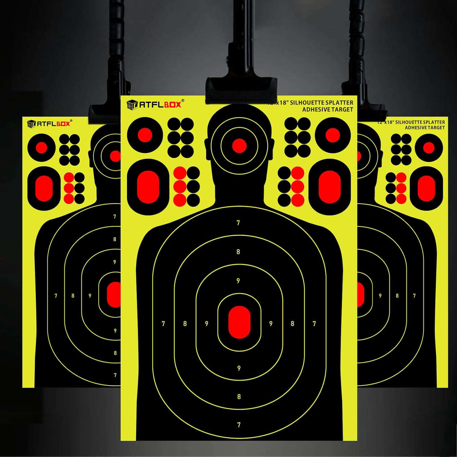 Atflbox 12x18 inch Silhouette Splatter Targets and Adhesive Target Sticker, Bright Fluorescent Yellow, Easily seen on Impact for Indoor and Outdoor Shooting Range