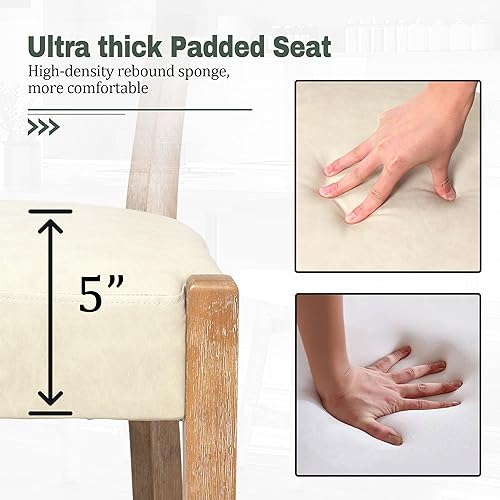 Miniatura 3 de Juego de 4 sillas de comedor modernas de piel sintética tapizadas para cocina y comedor, sillas modernas de madera de mediados de siglo, respaldo