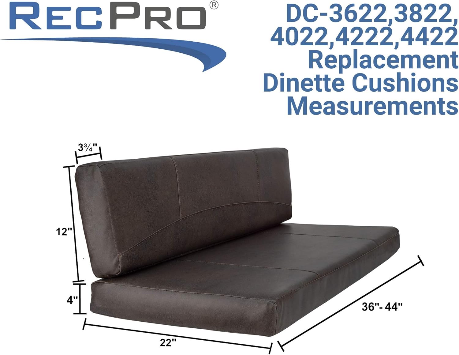 RecPro RV Dinette Booth Cushions with Memory Foam Camper Trailer Bed (Mahogany, 42")