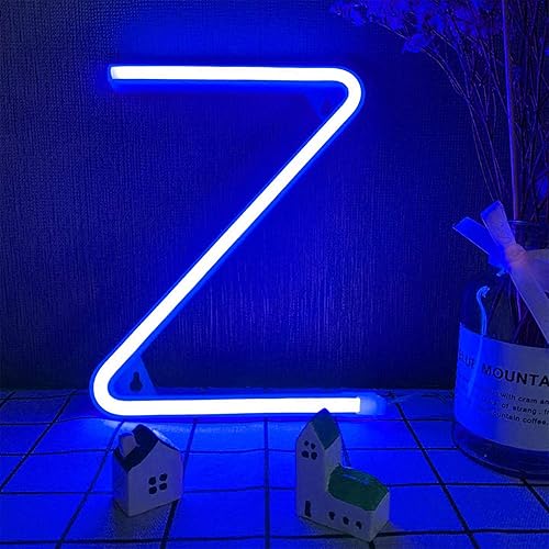 Letras con luces LED de neón, letreros de 26 letras del alfabeto, color azul, para interiores, luces de noche que funcionan con bateríaUSB, luces