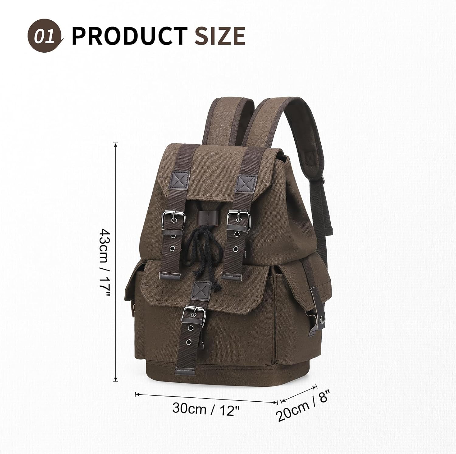 Vintage Canvas Backpack for Men Women, Durable Casual Daypack, Large Capacity Travel Rucksack Fits for Hiking and Daily Use (Coffee) - Image 3